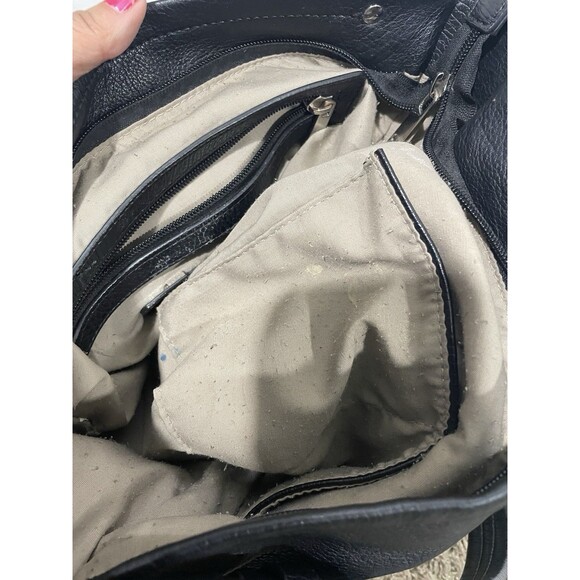 Sondra Roberts Squared Black Faux Leather Hobo Tote Purse With Tassel - Picture 3 of 8